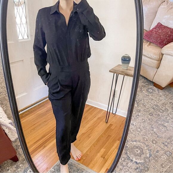 Vince Long Sleeve Button Down Jumpsuit Black
